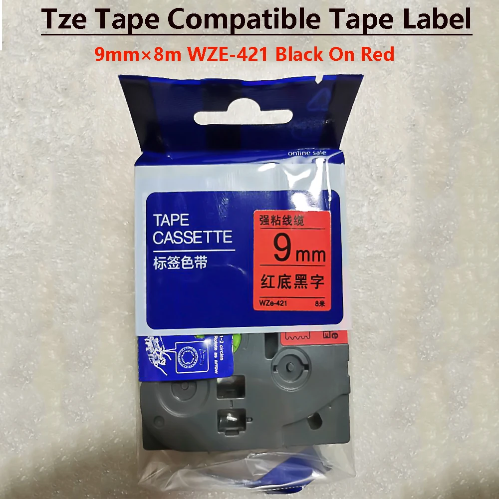 9mm TZe-Satin-Ribbon TZ TZE-421 Label Tape Compatible WZE-421 Black On RED Labeling Ribbon For Ptouch Label Maker PTH110PT