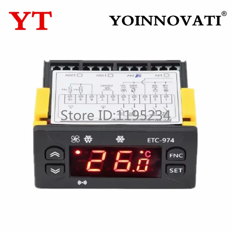DC 12V DC 24V AC 110V AC 220V Digital Temperature Controller ETC-974 Thermometer Refrigerator Cooling Control Thermoregulator
