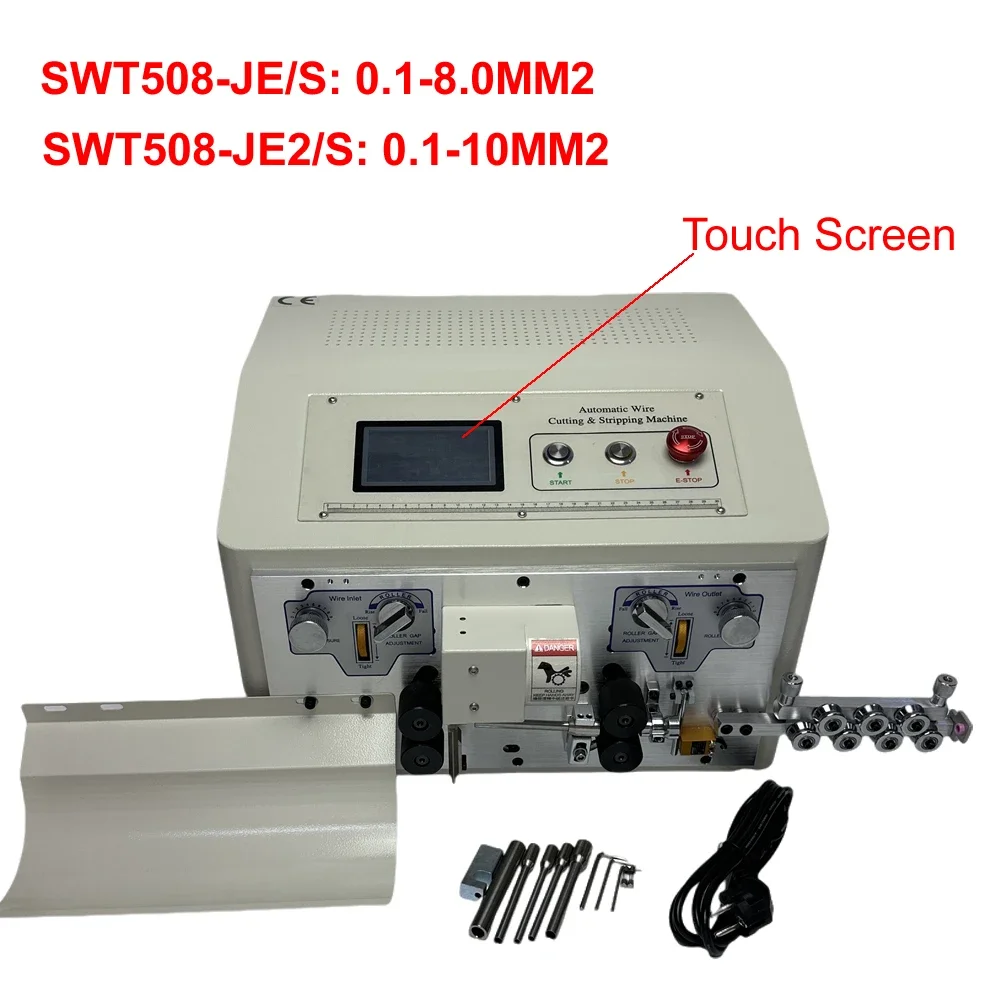 

SWT508-JE SWT508-JE2 0.1-10MM2 Automatyczna maszyna do ściągania izolacji z drutu Obcinarka do kabli z ekranem dotykowym 4 koła