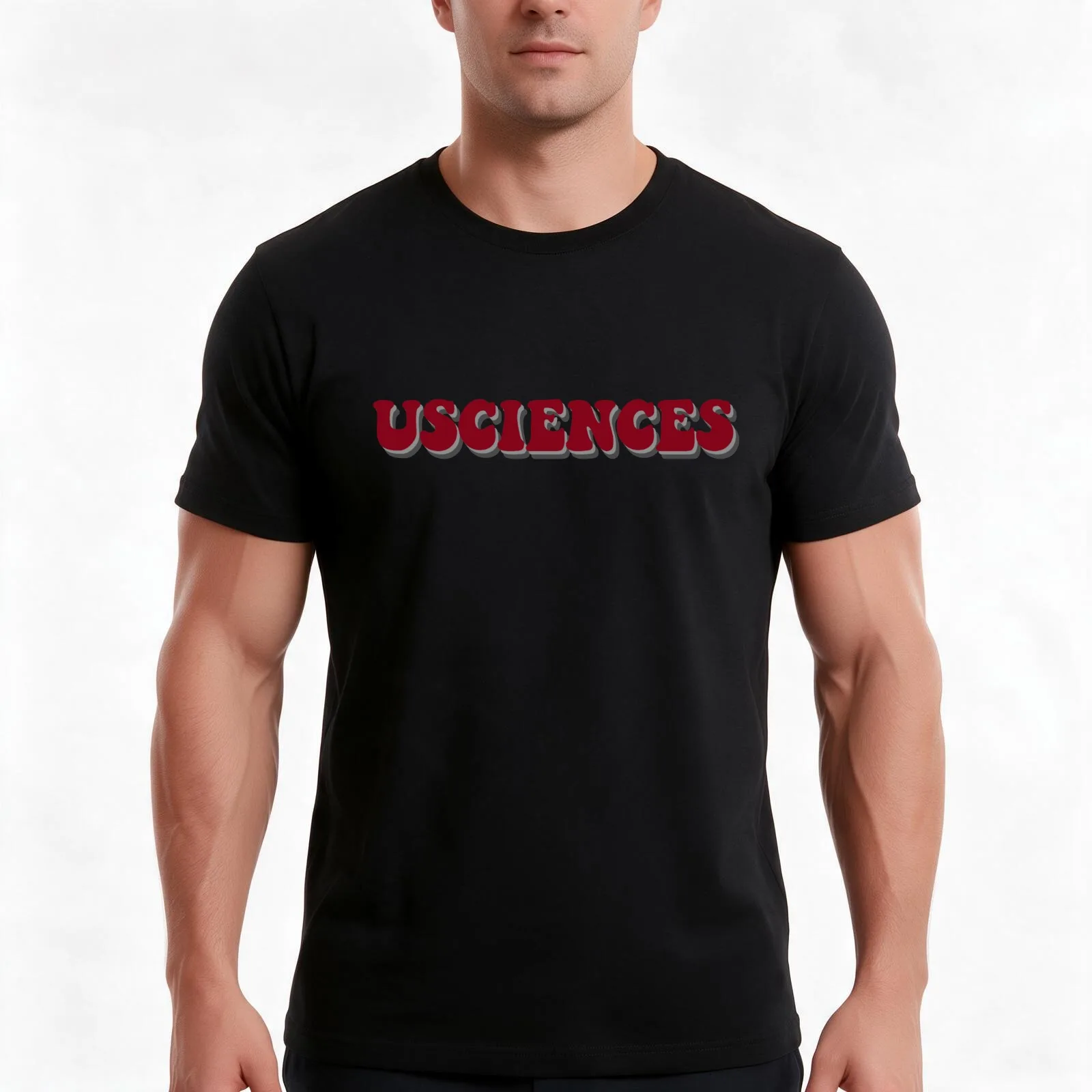 USciences Maroon and Grey 70s Font Design T-Shirt Summer Casual Cotton Tee Oversized Streetwear Tops Vintage Graphic Print