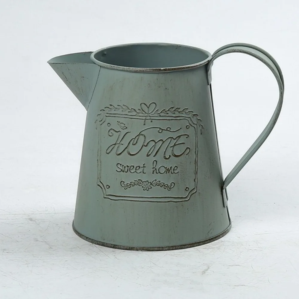 Rustic Iron Water Kettle Flowerpot Multi Purpose French Antique Retro Flowerpot Vintage Decorative Flower Bucket Home Decoration