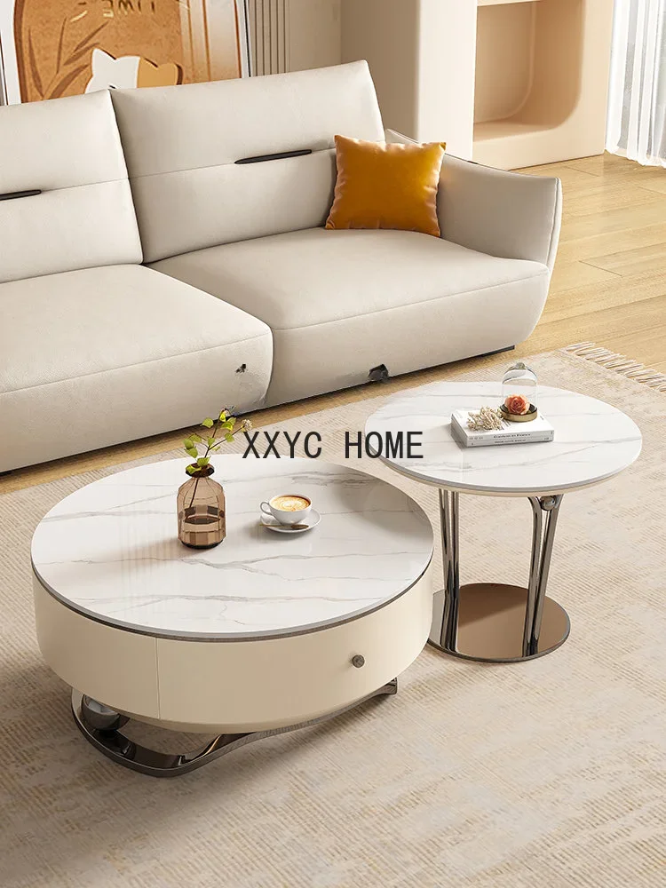 Mesa de centro moderna com placa de pedra, italiana, minimalista, sala de estar, casa, criativa, pequeno, apartamento, combinação redonda
