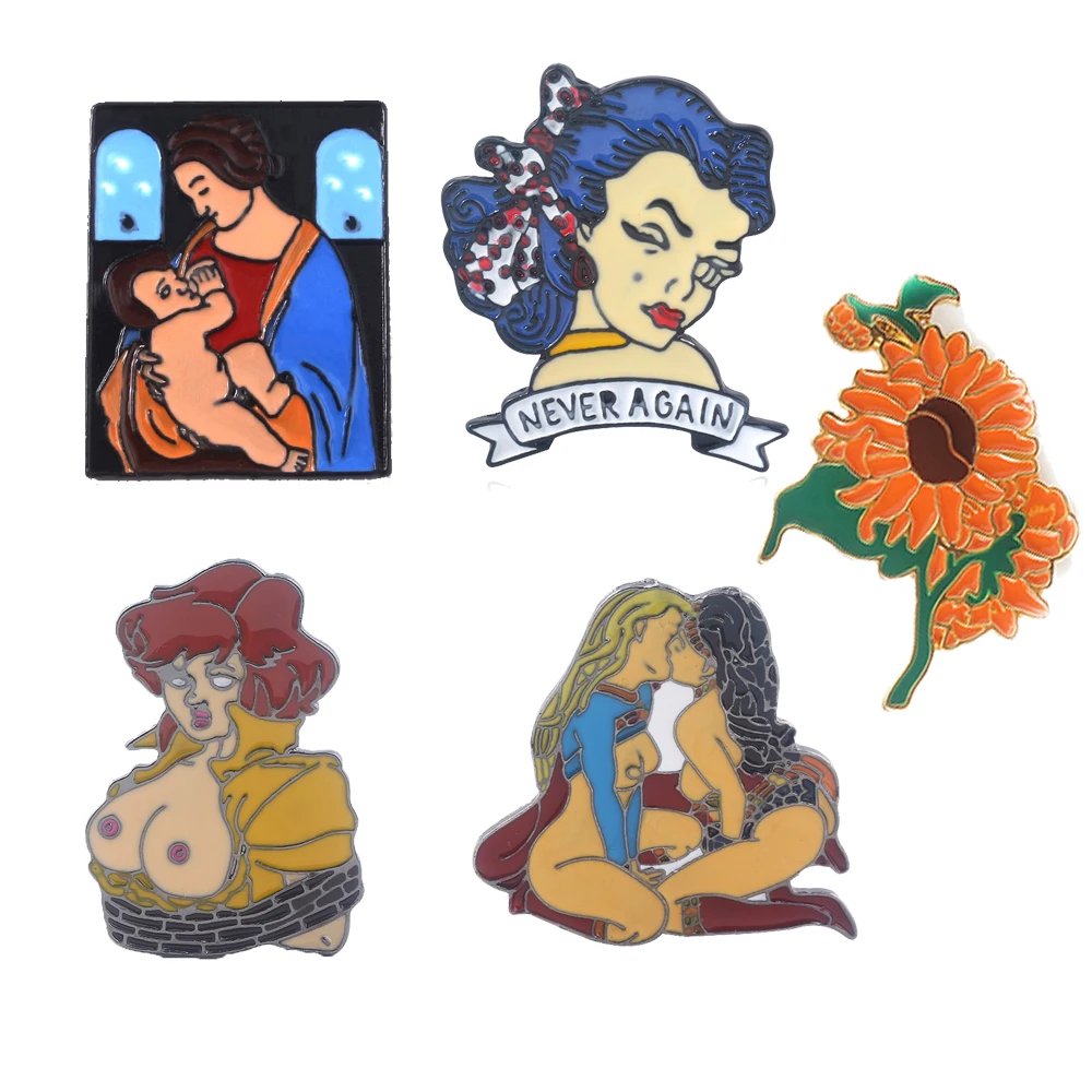 الرجعية الأوروبية عصر النهضة الفن المعادن المينا بروش فان جوخ النفط اللوحة الفن دبوس الرجال النساء على ظهره شارة مجوهرات اكسسوارات #1