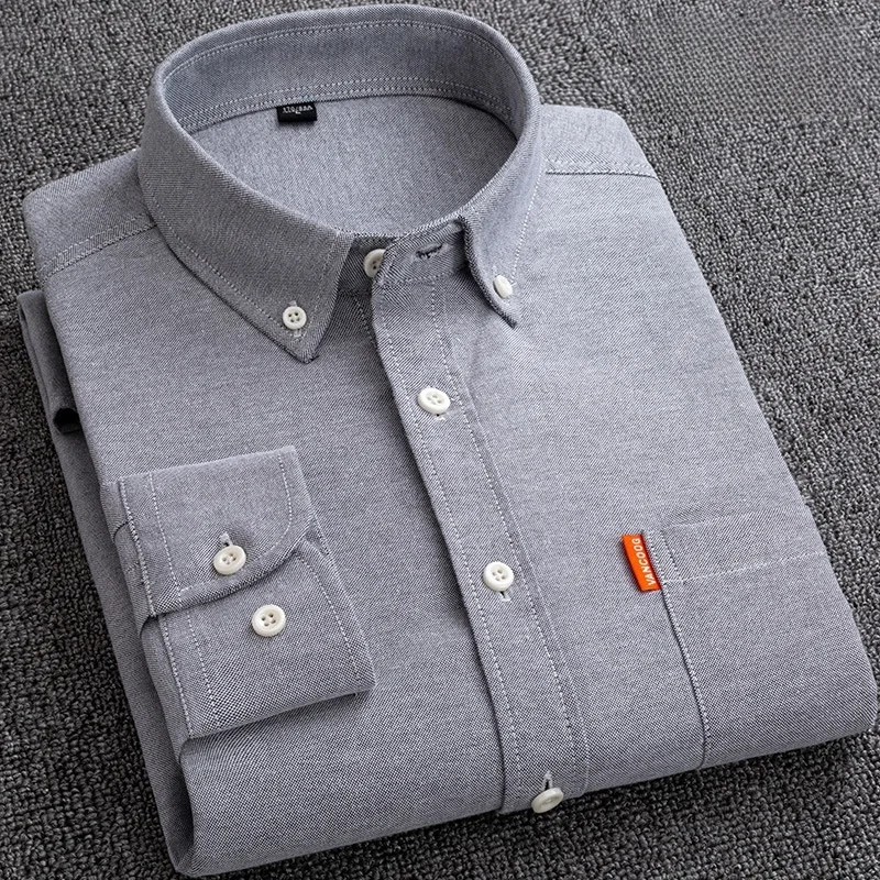 Новые мужские рубашки-оксфорды из 100% хлопка с длинными рукавами в клетку, мягкая классическая рубашка обычного кроя, карманная социальная блузка, мужская одежда M-5XL