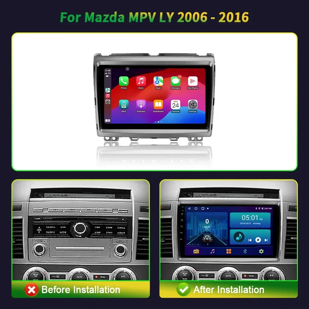 Car Radio Central Multimedia GPS For Mazda MPV LY 2006-2016 Android 13 Navigation Wireless Carplay Stereo Screen Head Unit 2DIN