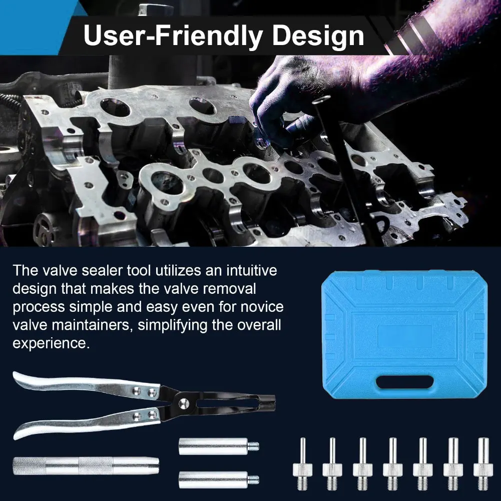 11PC Automotive Valve for stem Tool Kit Engine Dismantling Set With Handle Valve for stem Seal Pliers Two Sockets Seven Adapters