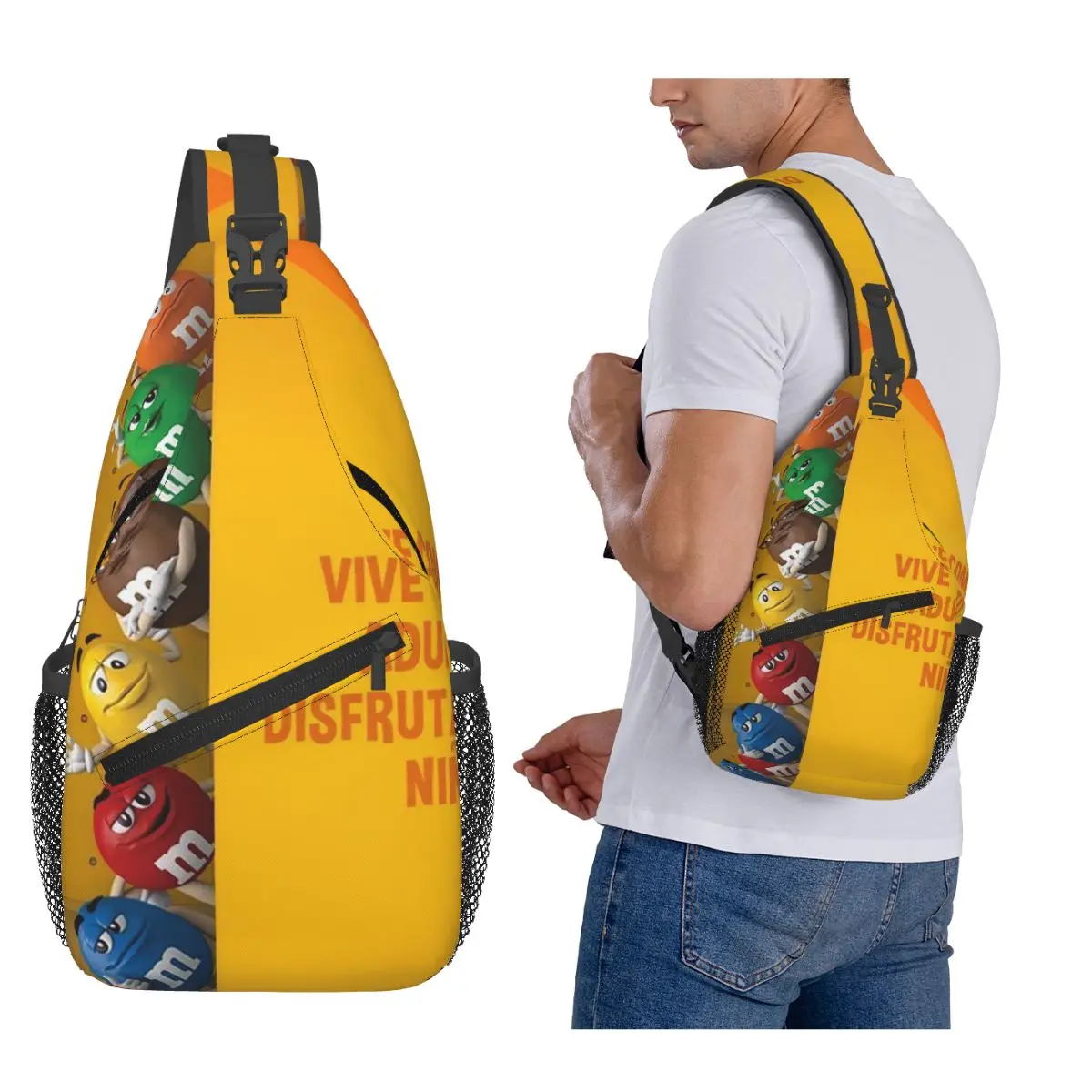 

Candy M and M Chocolate Meme Chest Bag Men Sling Crossbody Backpack Chest Bag Traveling Hiking Daypack Shoulder Bag
