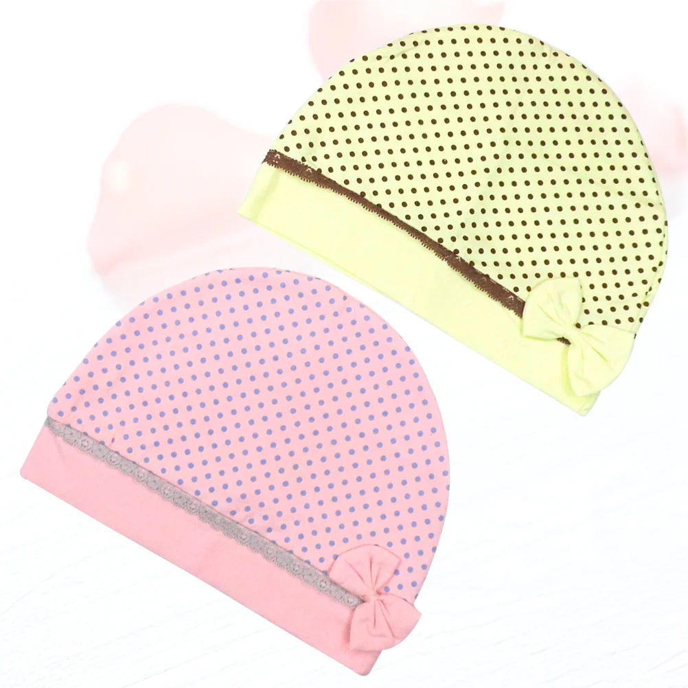 

2pcs Dot Bowknot Postpartum Confinement Hat For Women Chemotherapy Cotton Beanie Sleep Cap Running Hiking Daily Wear Turban