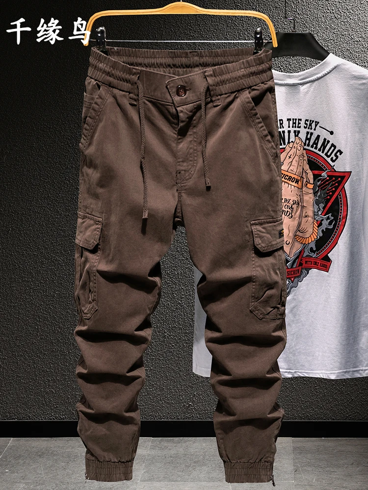 

Retro American Coffee Brown Workwear Pants Men's Loose Large Size Zipper Motorcycle Casual Soldier Pants Spring Autumn