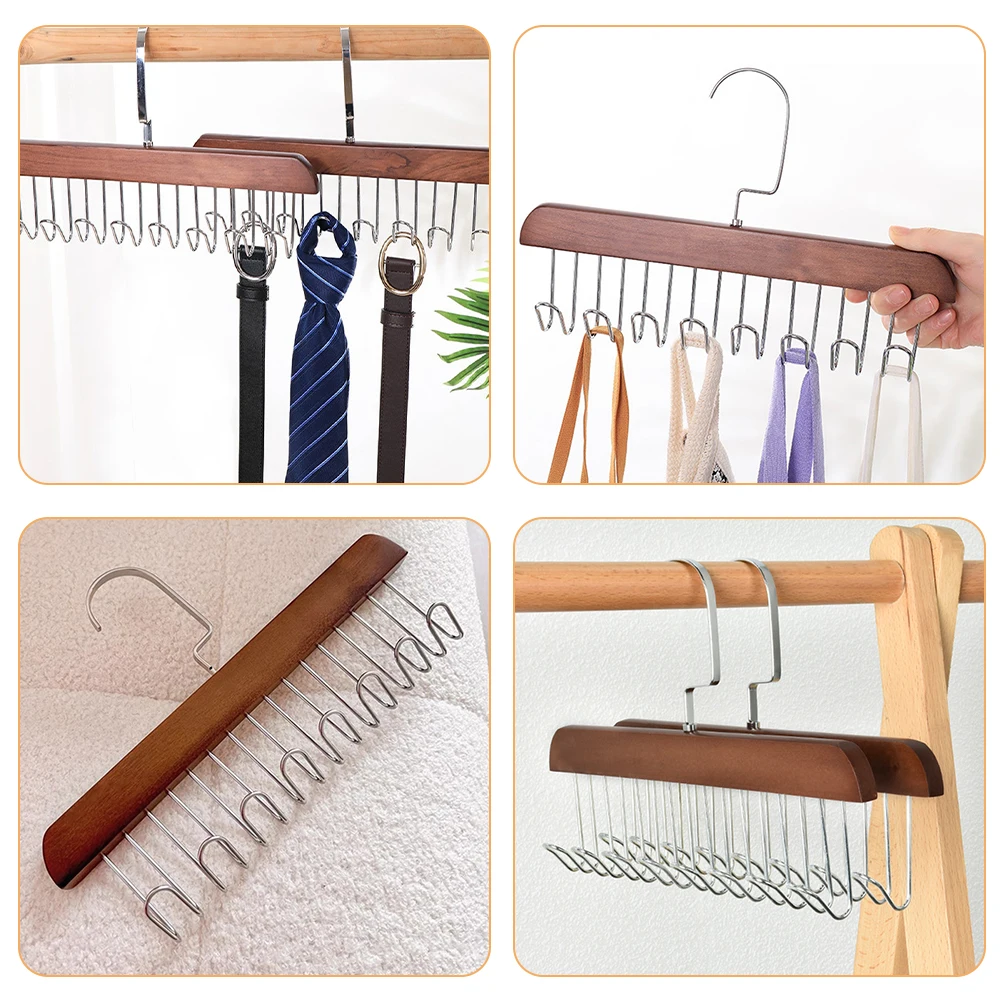 

3pcs Multipurpose Hanger 8 Hooks Space-Saving Tie Belt Scarf Organizer Wooden Sturdy Minimalist Bedroom Office Storage Rack