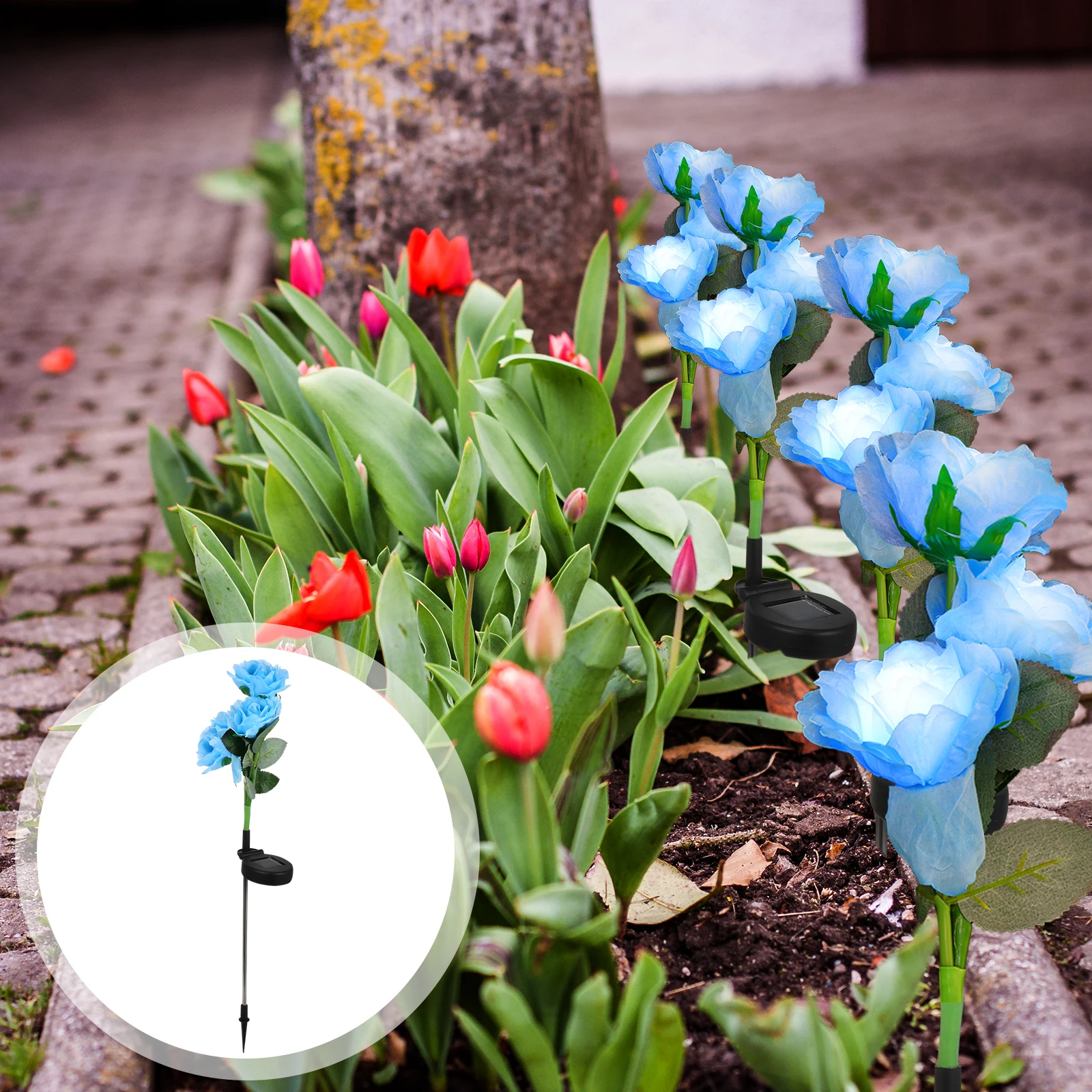 

LED Rose Decoration Outdoor Solar Light Flower Roses Silk Cloth Flowers Decorative Lights Decorations