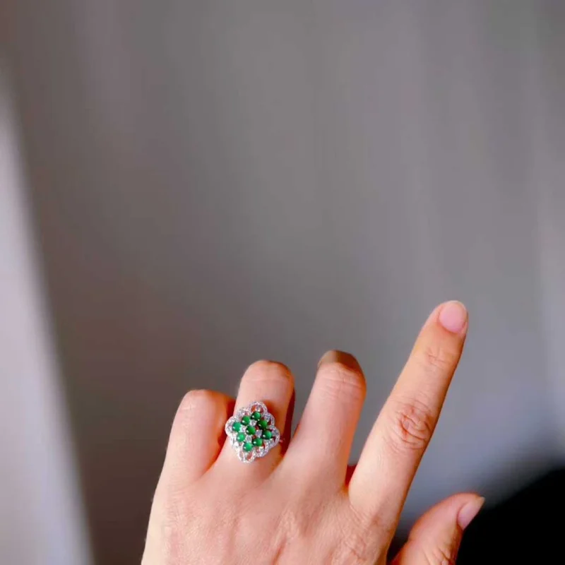 SGARIT Natural Jade Set S925 Silver Women's Open Ring Classic Ring With an Elegant and Simple Ethnic Cultural Style Jewelry