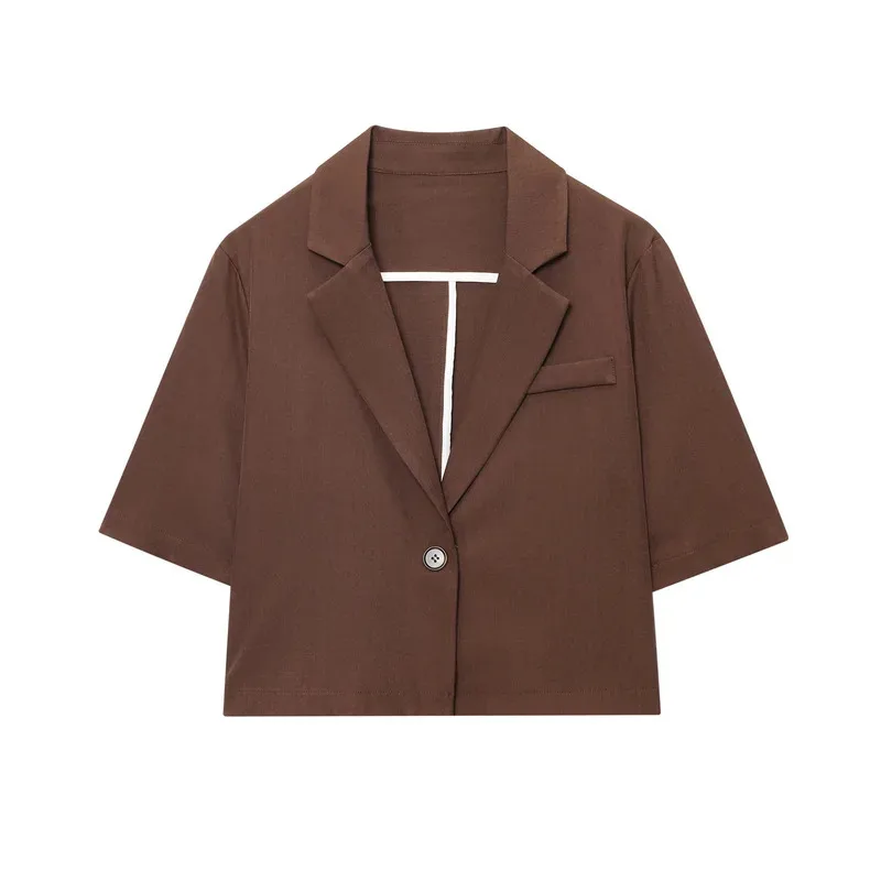 

Women's Summer Retro Lapel Shorts Set Casual Suit with Short Sleeves Elegant Top Elastic Waistband And Side Pockets Decorated