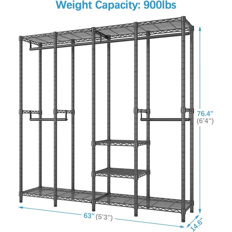 Black V40 Medium Garment Rack Heavy Duty Clothes Rack Hanging Clothes, Multi-Functional Bedroom Clothing Rack Freestanding C