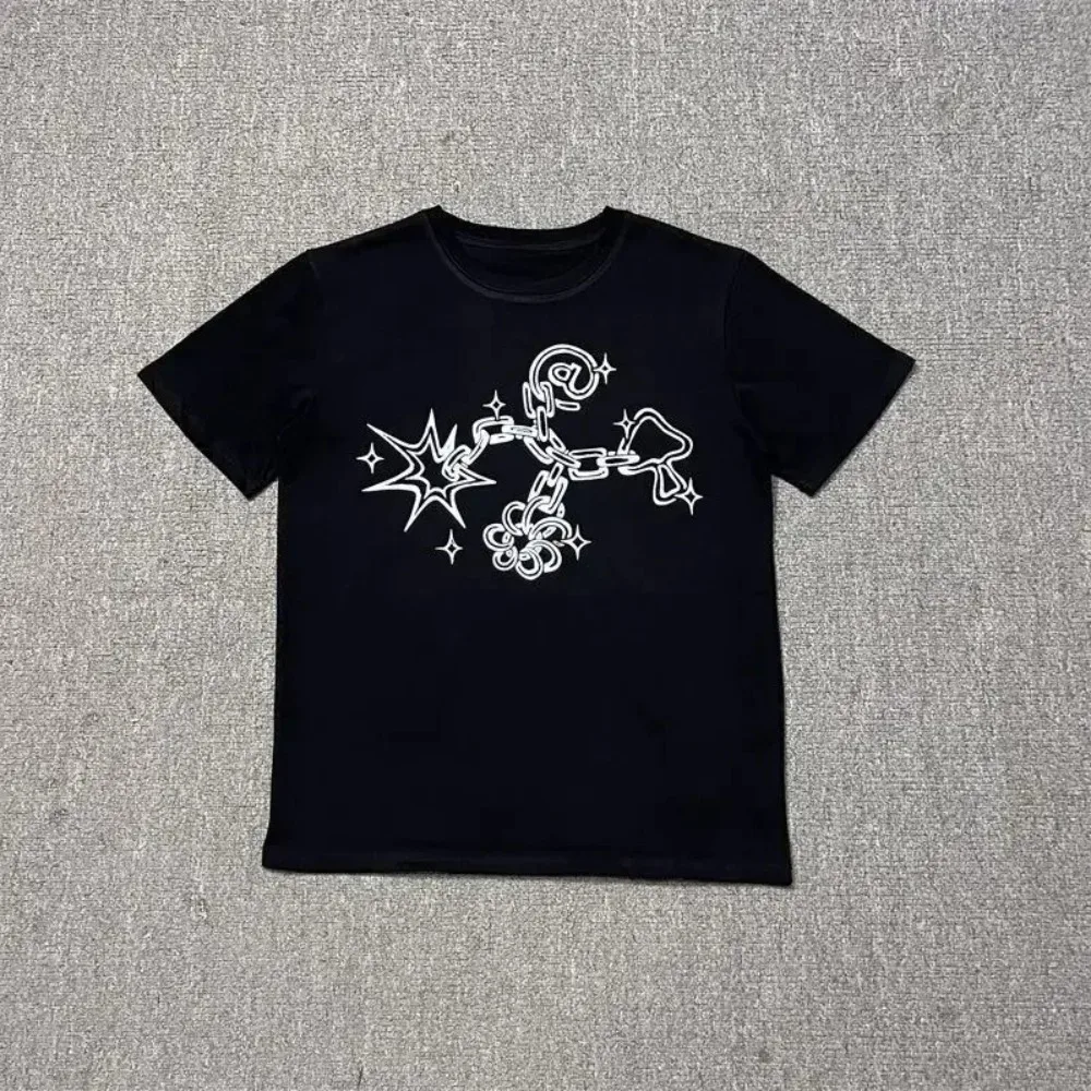 Fun Graphic Tee Pure Crew Neck Loose Short Sleeve American Harajuku Style Casual Couple Summer Wear
