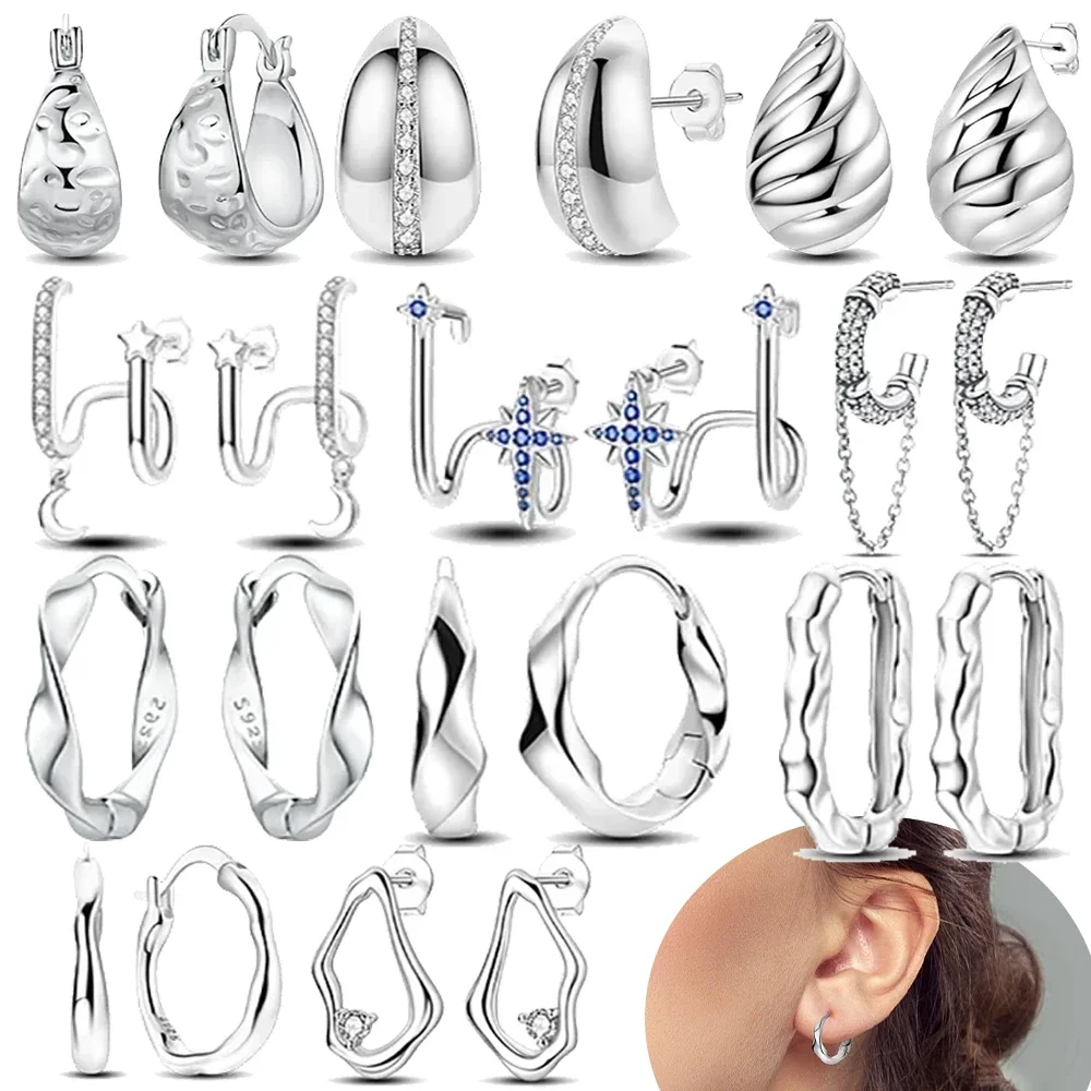 925 Sterling Silver Teardrop Textured Women's Hoops Earrings Fit Earring Women Drop Earring For Anniversary Wedding Jewelry Gift