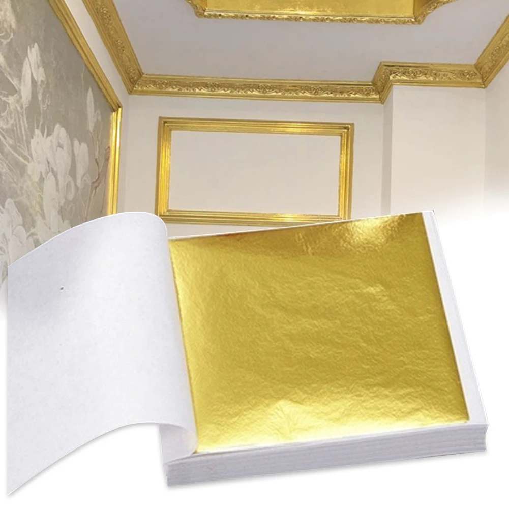 100pcs Art Craft Design Paper Sheets Practical Pure Shiny Gold Leaf for Gilding DIY Craft Party Decoration scrapbooking paper