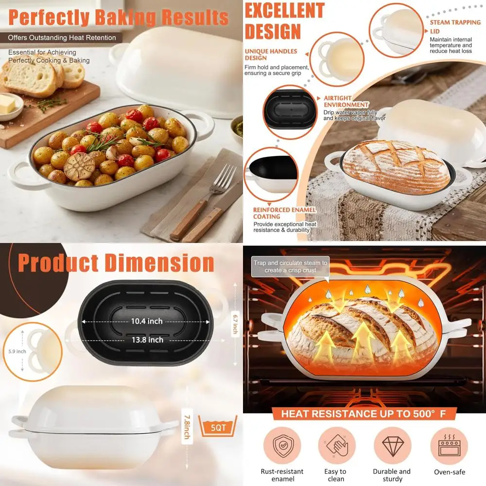 

Эмалированная чугунная овальная жаровня для выпечки хлеба на закваске, чугунная жаровня для домашней выпечки хлеба, 5QT, для хлеба на закваске