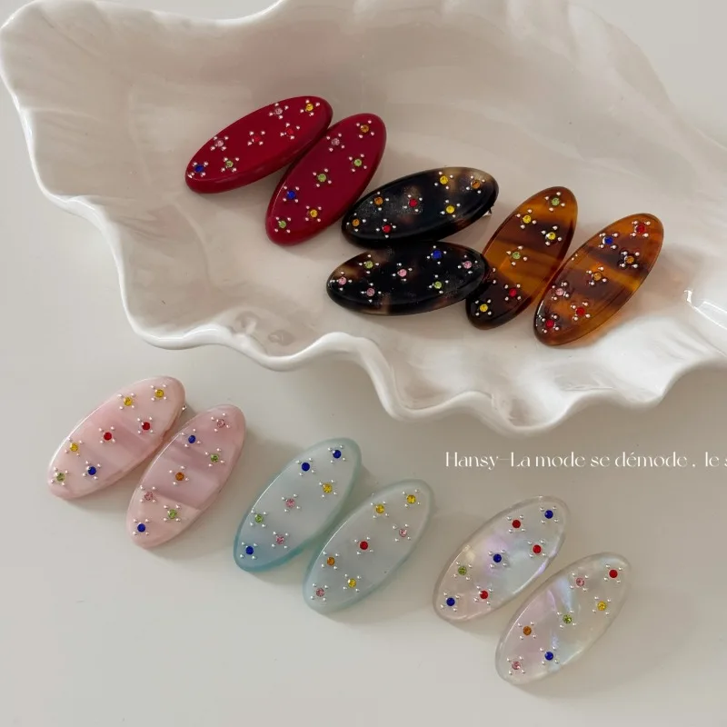 

Корейский стиль, овальная заколка для волос с ацетатным бриллиантом, зажим в виде утконоса, женский боковой зажим, высококачественный аксессуар для волос с челкой