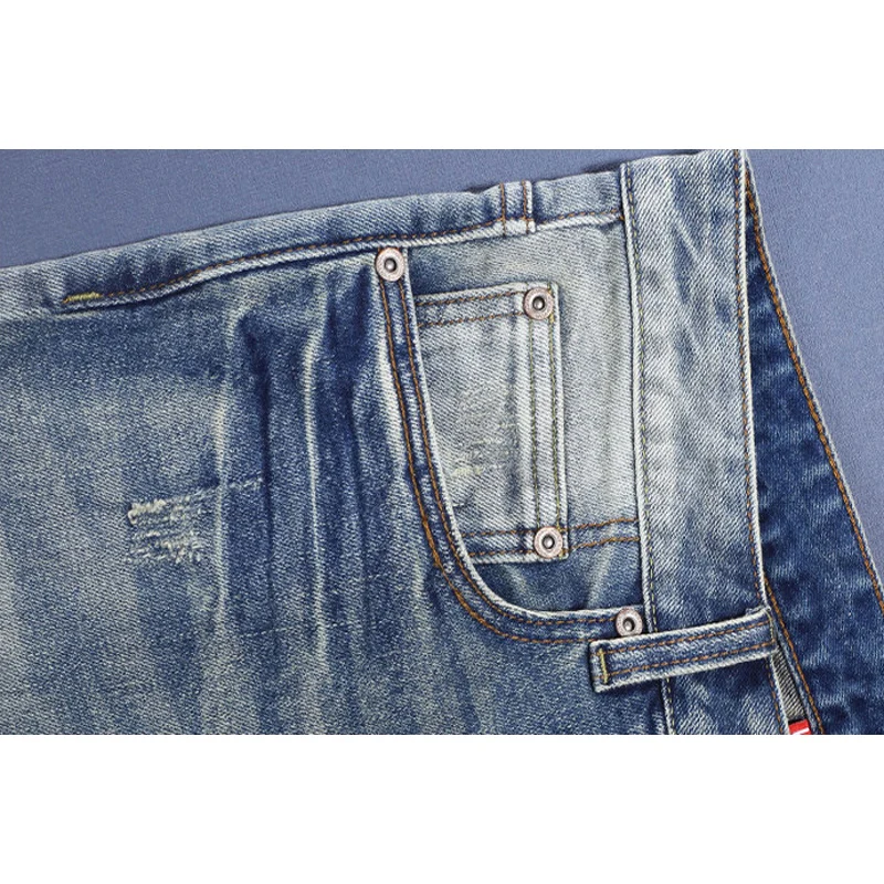 

Мужские джинсы Y2K: Новинка дизайнерской коллекции, высококачественные ретро-джинсы светло-голубого цвета, стрейч, слим-фит, рваные, винтажные повседневные джинсовые брюки