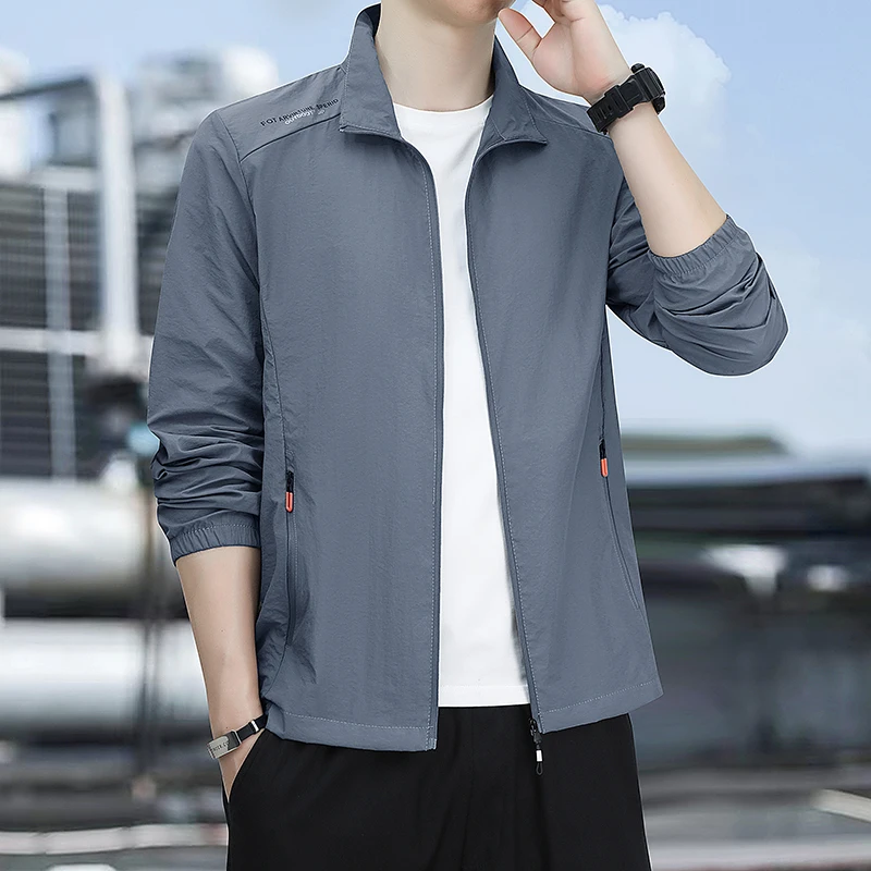 Summer ultra-thin sunscreen clothes for men, loose and breathable jackets, casual stand up collars, middle-aged and young jacket