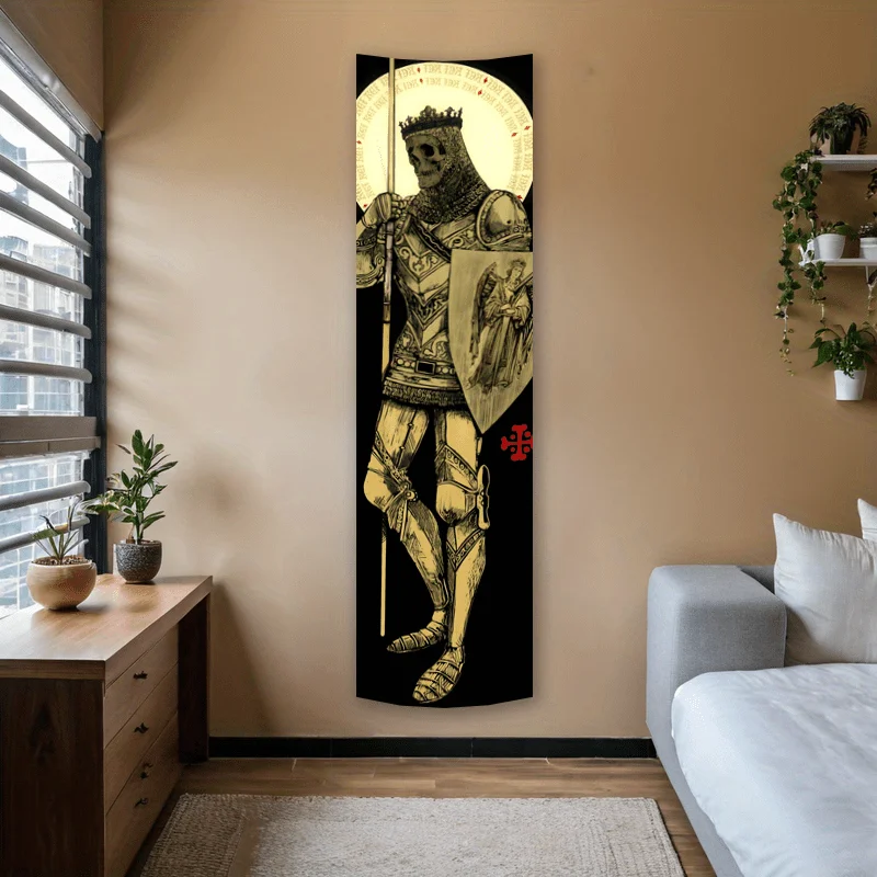 Tapiz Skeleton King Knight, tapiz medieval con estampado 2D de una sola cara, tapiz elegante para dormitorio, sala de estar, accesorio de estilo audaz, regalo