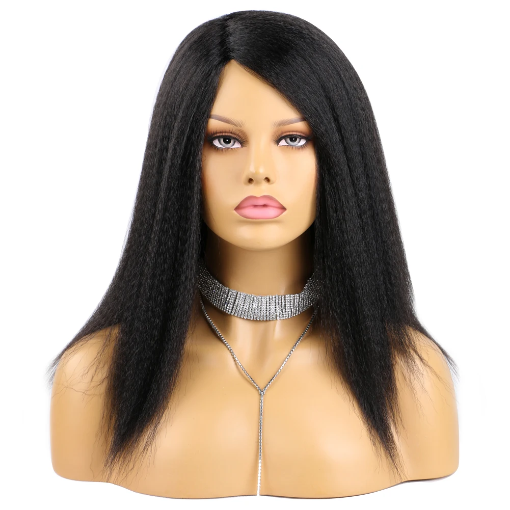 Belle Show Synthetic Yaki Straight Wig 14 Inch Natural Soft Glueless Kinky Straight Hair Replacement Wig For Women Daily Use