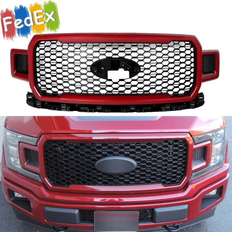 

Front Radiator Grille Fit For 2018 2019 2020 Ford F-150 F150 Grille Front Bumper Upper Grilles JL3Z8200SL Rapid Red D4 SAIQIGNSP