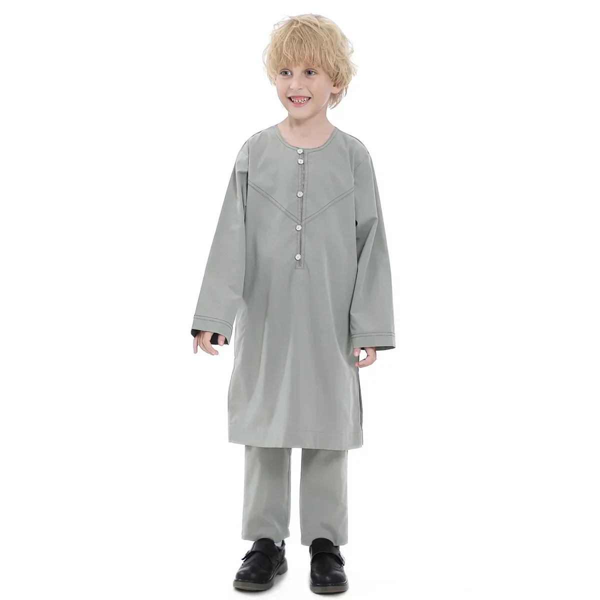 Dubai Abaya Suit Jubba Thobe For Children Arabia Muslim Prayer Baby Big Boy Qatar Pakistan Shirts and Trousers 2 Pieces Suits