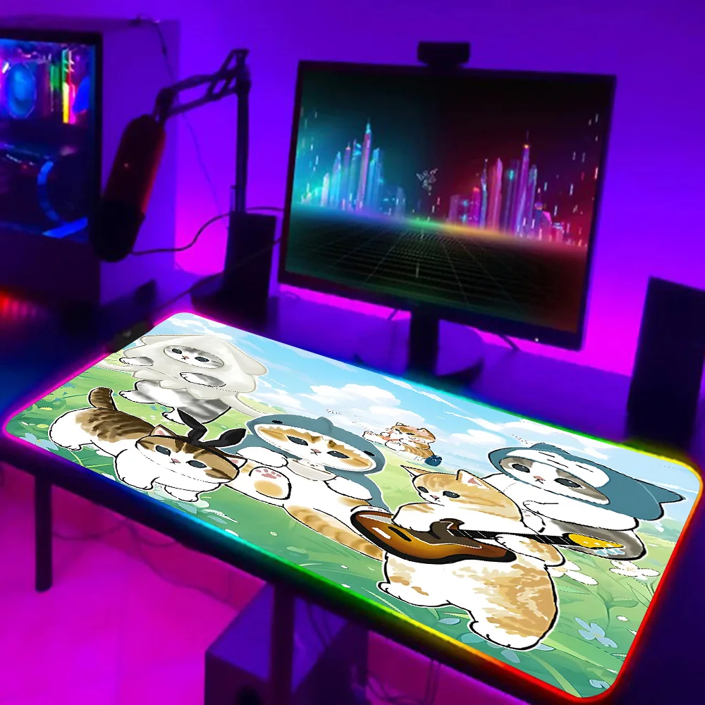 

Игровой коврик для мыши Kawaii M-mofusands Cat RGB с LED-подсветкой, резиновый, для ПК
