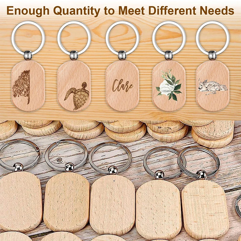 100Pcs Blank Wooden Keychains Diy Wood Keychains Wood Keyrings