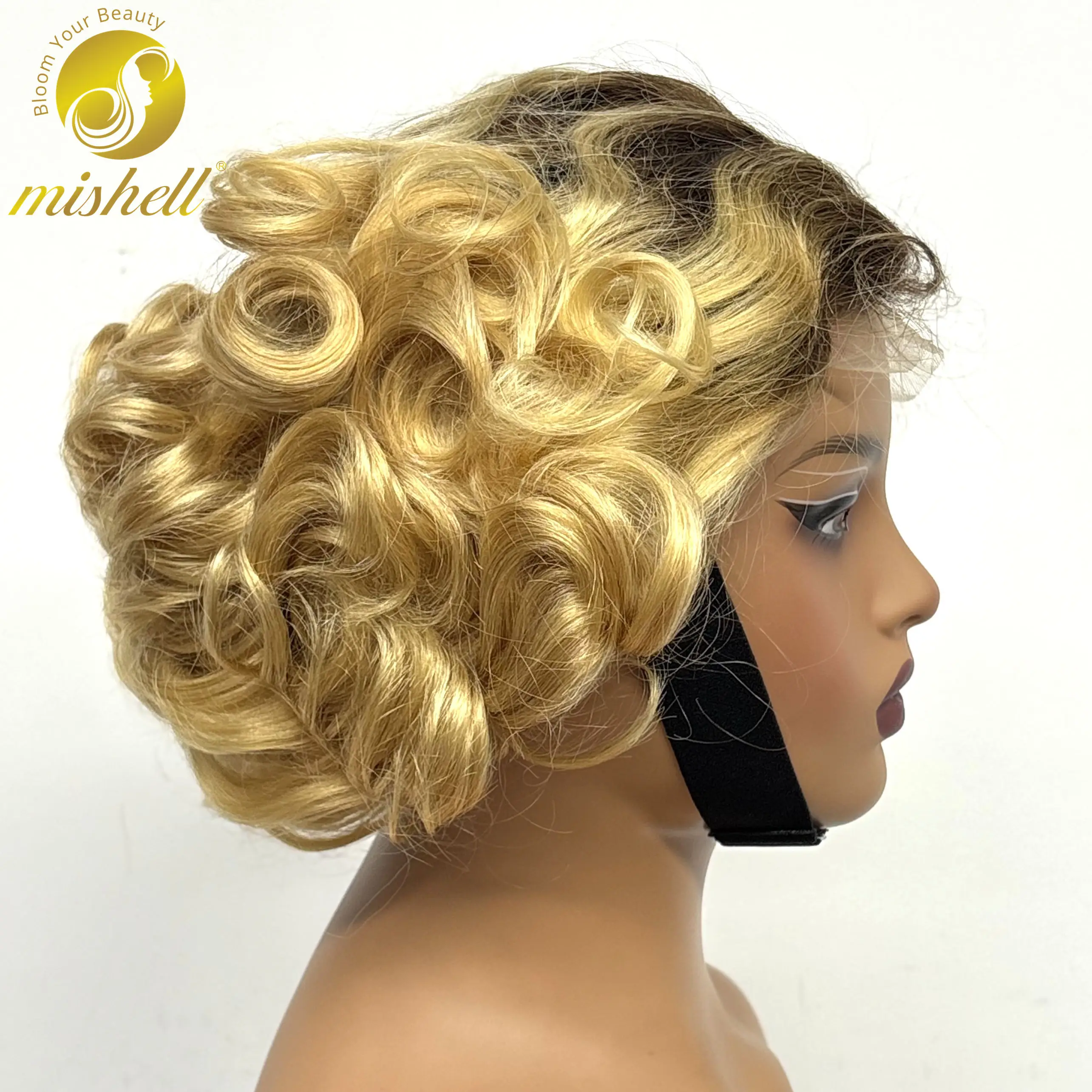 

12 дюймов 5x5 прозрачная кружевная застежка блондинка 613 # Свободные волнистые парики из натуральных волос 280% плотность короткие надувные вьющиеся парики боб для женщин