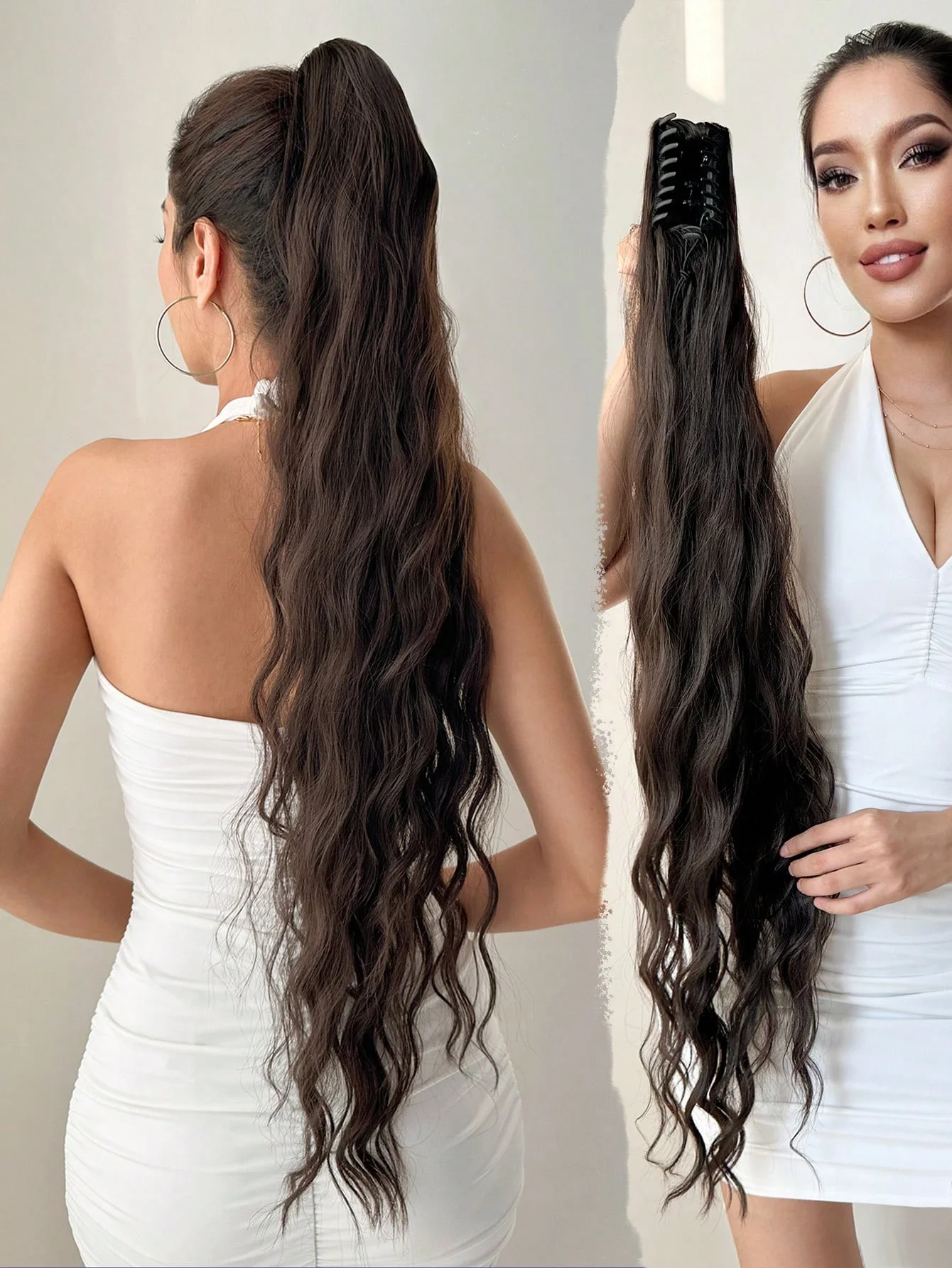 Claw Ponytail Extension Hair Long Natural Wavy Wave 32 inch Heat Resistant Fiber Synthetic Hairpiece For Women Party Daily Used