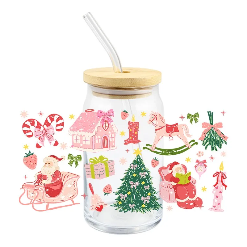 3D Fashionable Christmas Themem Series UV DTF Custom Transfer Sticker Wraps Cup 16 OZ Durable Adhesive High Quality DIY