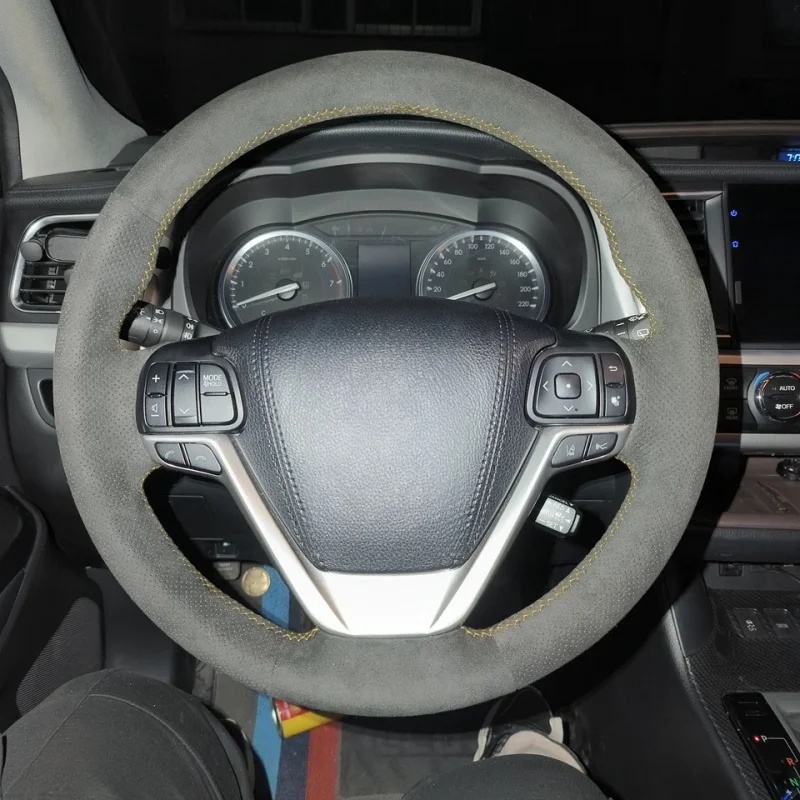 

For Toyota Highlander 2014 2015-2019 Sienna 2015-2019 Custom Hand-stitched Black Suede Car Steering Wheel Cover Anti-slip