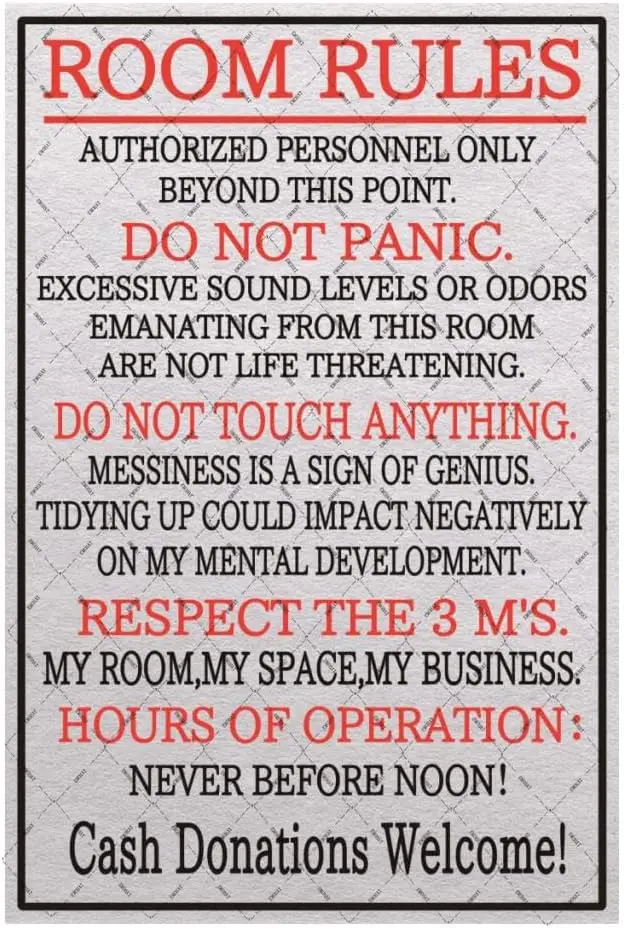 Room Sign Metal Tin Sign Room Rules Signs Home Decoration Wall Art Decor Poster for Room Home Man Cave Living Room 12x8 Inc sign
