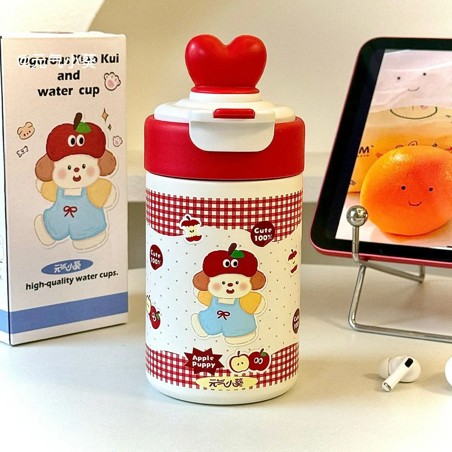 

Student Cartoon Portable Double Drink Thermos Cup High Value 316 Stainless Steel Niche Cute Children's Straw Water Mug Drinkware