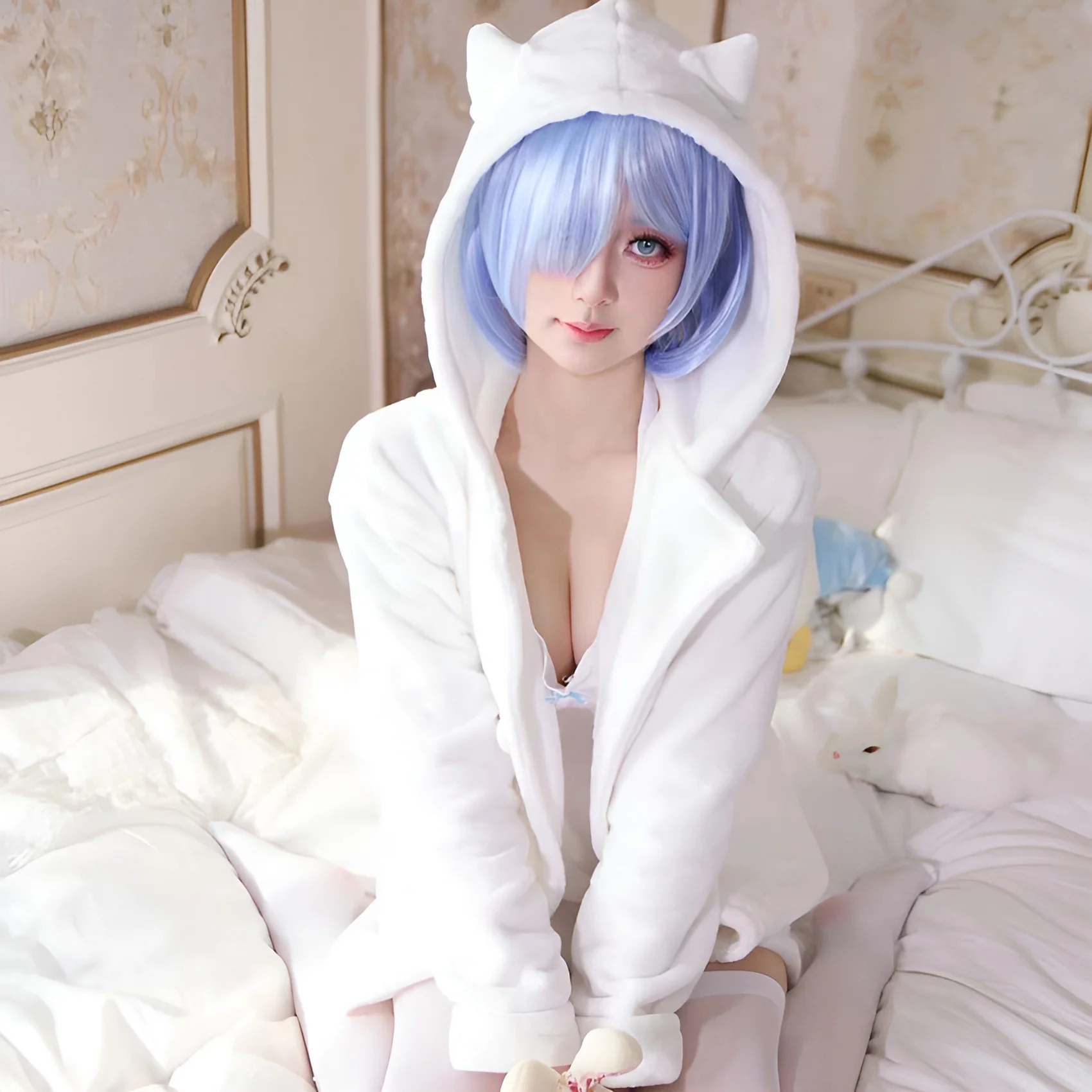 369 Cosplay Life in a different world from zero Cosplay Rem Ram Sexy Cat Ear Ver Costume Women Anime Re zero Pajamas Wig