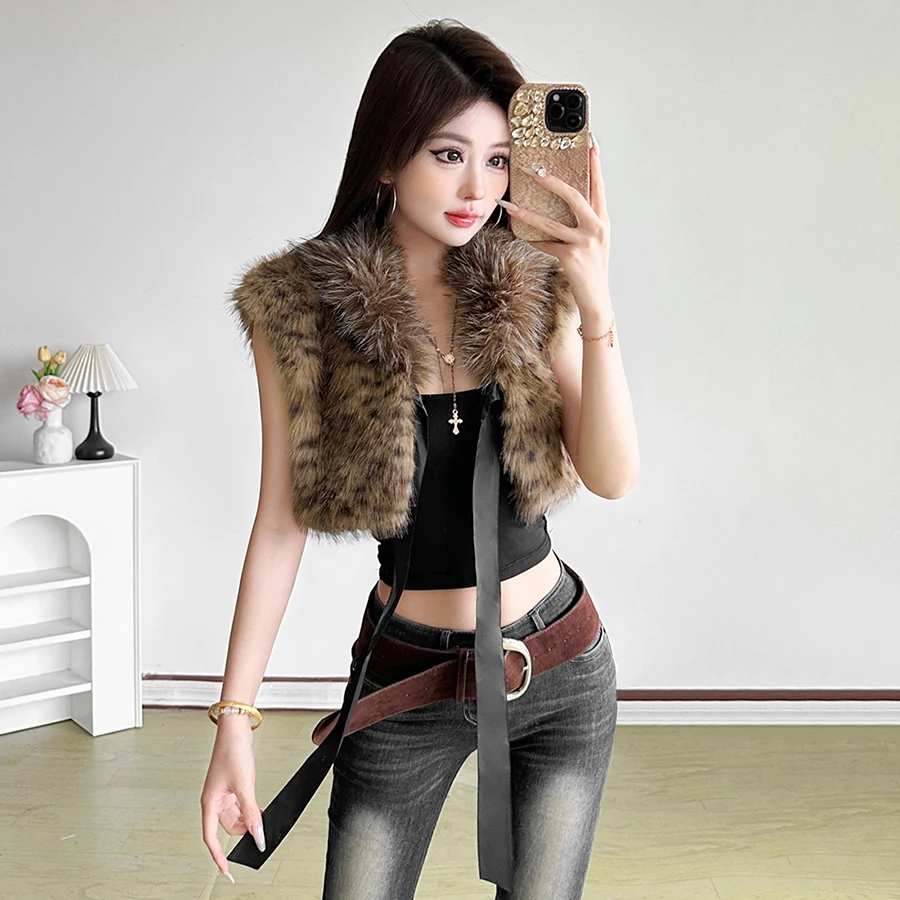 

SylCue Leopard Print Fluffy Crop Coats Women Autumn Trend Hot Chick Street Fashion Versatile Wild Style Classic Mini Jackets