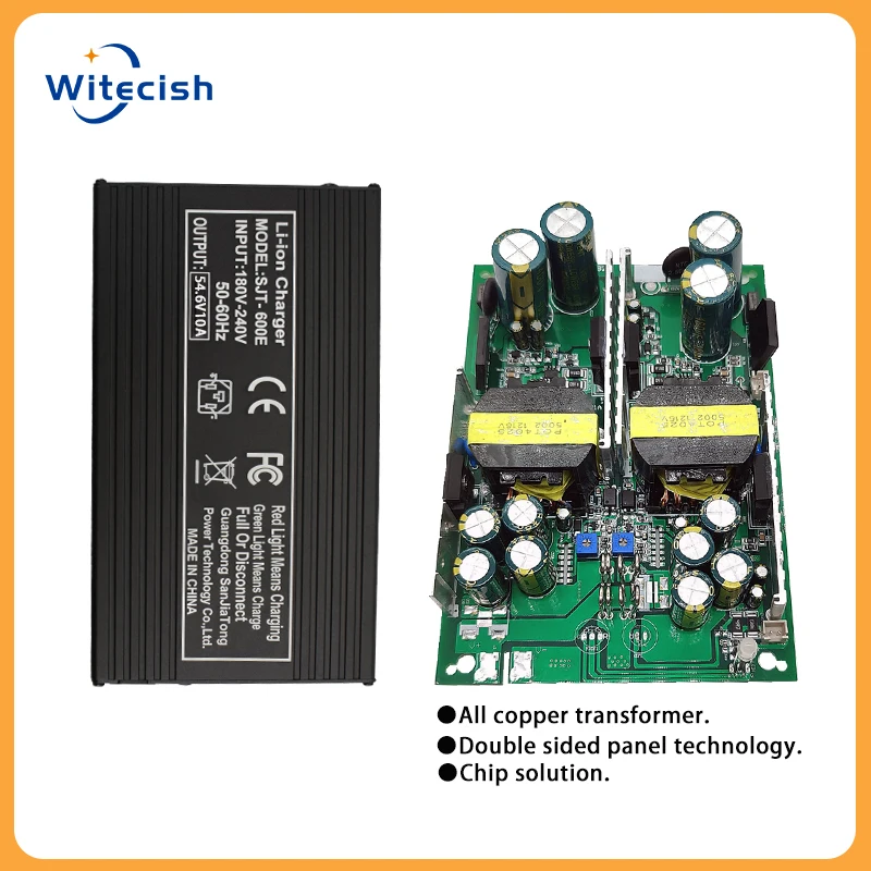 54.6v 10a carregador rápido caixa de metal de alumínio para 13s 48v 15ah 20ah 25ah bateria de lítio gx16 m16 3 pinos xlr macho 5.5x2.1mm connecto