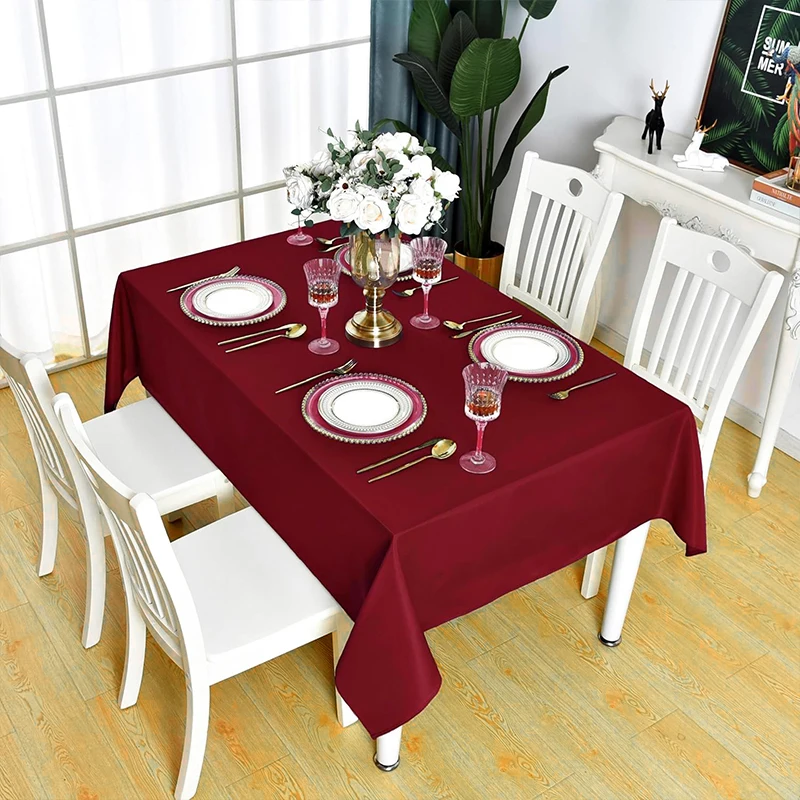 Christmas Wine Red Polyester Anti Wrinkle, Washable And Reusable, Restaurant Kitchen Table Decoration Cloth Tablecloth