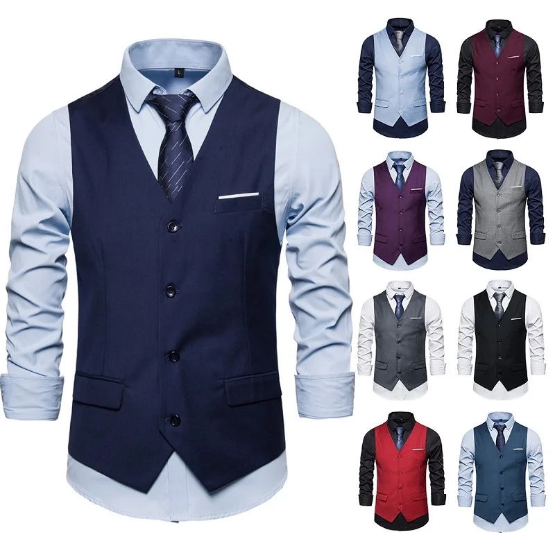 2023 New High-quality Fashion  Business Vest Waistcoat Men Single Breasted Solid Color Men's Vest