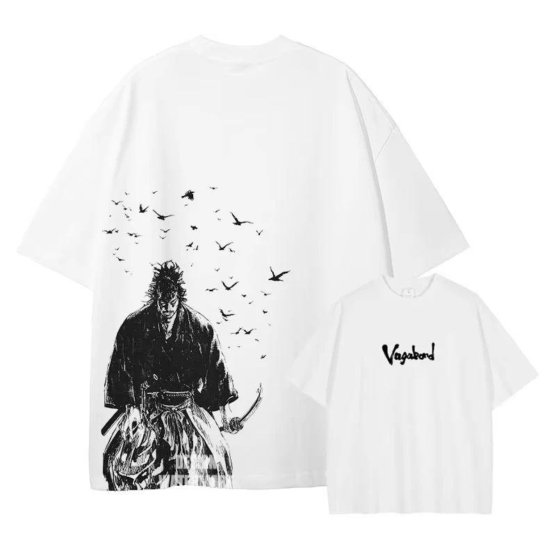 Vagabond T Shirts Manga Vintage Washed Miyamoto Musashi T-shirt Oversized Retro Unisex Breathable Couples Streetwear Cotton soft
