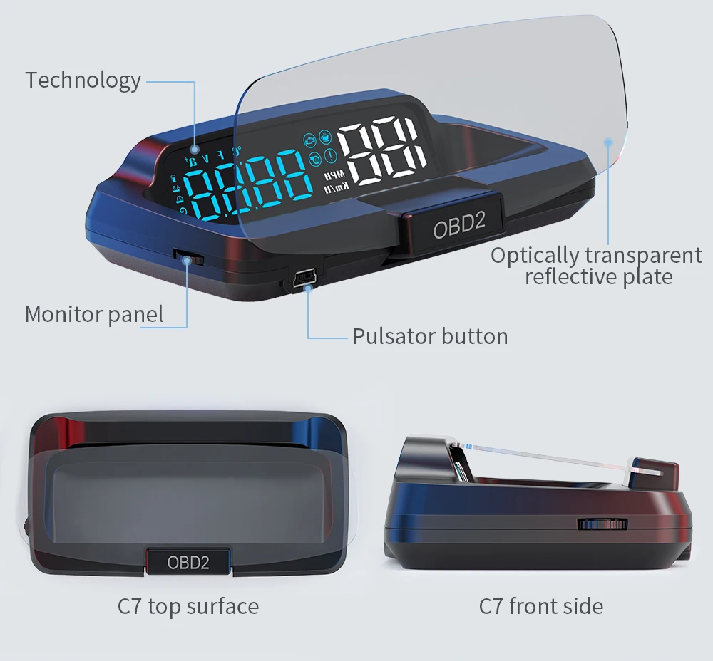 رئيس يصل عرض HUD سيارة obd2 GPS عداد السرعة الرقمي الإسقاط عاكس الوقت البوصلة الارتفاع السرعة الزائدة تنبيه التعب تنبيه