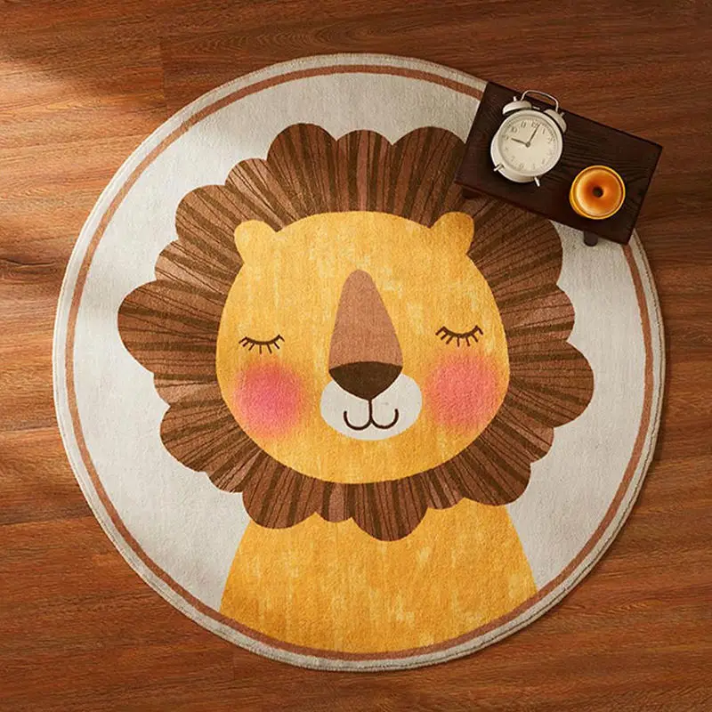 Children\'s Round Carpet Cute Animal Pattern Soft Fluffy Plush Carpets Kids Living Room Rug Bedroom Carpets Non-slip Mats