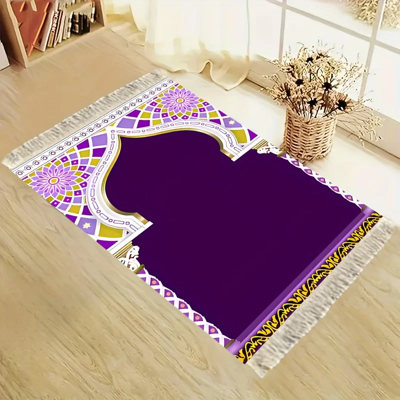 VIKAMA Purple Gold Geometric Pattern Worship Carpet Retro Islamic Style Worship Carpet Prayer Mat Muslim Decorative Carpet