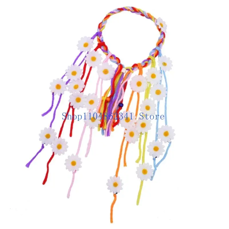 5asd Flower Hippie Headband Floral Crown Sunflowers Hair Accessories Beads Adjust