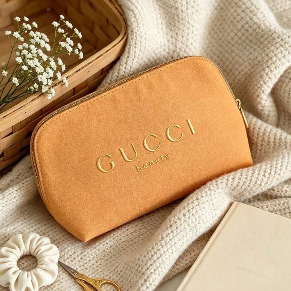 Women Bags Gucci - GUCCI Orange Makeup Bag Zipper Closure