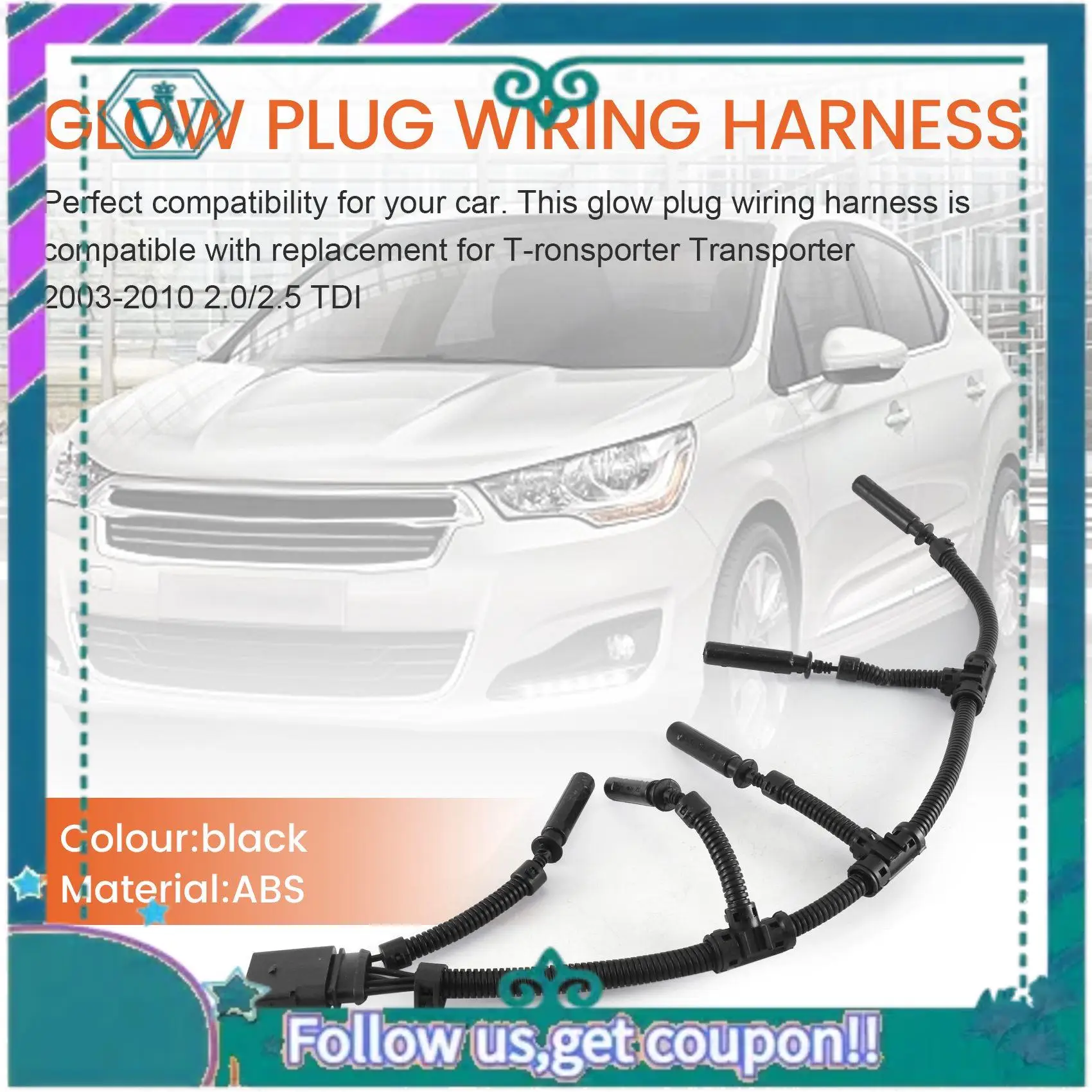

AA92-Car Glow Plug Bridge Wiring Harness For - Transporter 2.5 TDI 2003-2010 070971277B