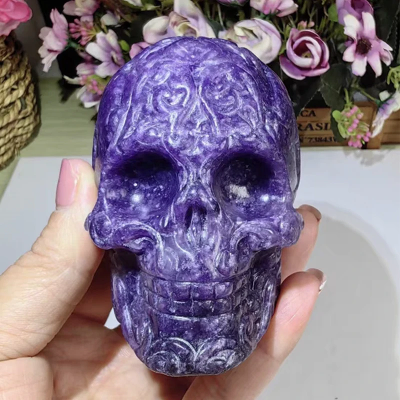 

Lepidolite Skull Quartz Crystal Metaphysical Witchy Home Decor Rare Natural Black Obsidian Volcanic Glass Pink Opal Human Head